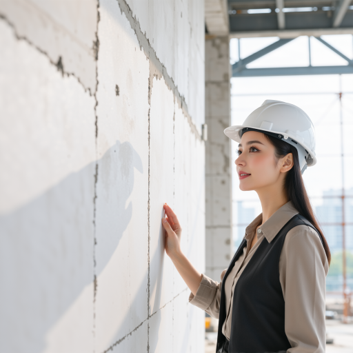 中年女性工程师头像，穿工作服，工业背景
